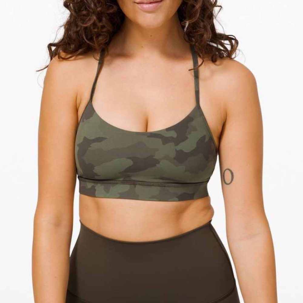 Lululemon Flow Y Bra Nulu Light support B/C cup Size 4 Heritage 365 camo